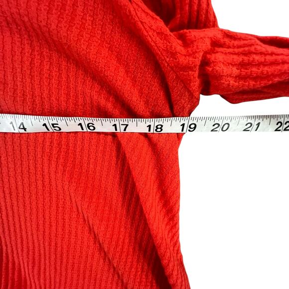 Free People Parisian Nights Top XS Red Orange Ribbed Eyelet Bell Sleeve Bohemian - Picture 7 of 14